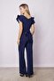 Lycra Thick Crepe Fabric Stylish Office Evening Dress Jumpsuit with Ruffle Sleeves and Accessories - Navy Blue - 4