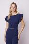 Lycra Thick Crepe Fabric Stylish Office Evening Dress Jumpsuit with Ruffle Sleeves and Accessories - Navy Blue - 3