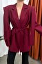 Women's Oversize Blazer Jacket with Belted Shoulder Detail - 7