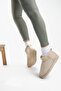 Beige Suede Ultra Mini Ankle Boots - Furry Furry Flat Sole Women's Boots & Booties - 2