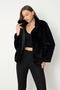 Dofi Women &Apos; S Black Plush Coat with Snap Fasteners, Pockets, Soft and Stylish - 3