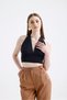 Women's Black Halter Neck Backless Sandy Crop Blouse - 5