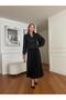 Women's Imported Fabric Pleated Stone Embroidered Sleeve Button Detail Special Design Lined Maxi Dress - 8