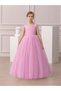 Girl's Akasya Model Pink Color V Neck Simple Stylish Long Evening Dress Graduation Dress
