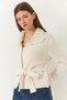 Women's Ecru Collar and Sleeve Tassel Knitwear Cardigan 20246335 - 4
