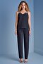 Straight Leg Navy Blue Woven Trousers