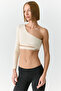 Miya Women's Single Sleeve Open Neck Ecru T-Shirt