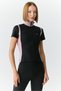 Vickie Women's Stand Collar Zip-Up Black-Rose Dried T-Shirt