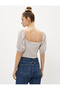 Balloon Sleeve Blouse Checked Buttons Square Neck - 4