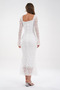 White Lined Lace Fabric Layered Square Neck Design Long Lace Sleeve Design Midi Dress 209 - 3