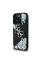iPhone 16 Pro Compatible Case Guess Licensed White Rose Printed Large 4g Metal Logo Cover Black - 3