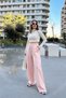 Women's Powder Elastic Waist, Pocket, Wide Leg, Loose Trousers - 7