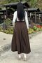 Brown Elastic High Waist, A-Line, Flowy and Loose, Long Kupra Skirt - 3