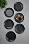 6 Pieces Porcelain Mini Cake Plate 17 cm Dessert Plate Set - Catering Presentation Black