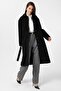 Black Women's Belted Soft Textured Coat - 2