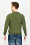 Men Band Neck Diamond Pattern Sweater, Olive - 4