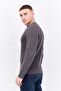 Men Crew Neck Long Sleeves Embroidered Logo Sweater, Charcoal Grey - 2