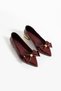 Burgundy Patent Leather Vegan Leather Ballerinas – Gold Detailed Bow Decoration, Orthopedic Sole for Casual & Office Elegance