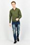Men Band Neck Diamond Pattern Sweater, Olive - 2