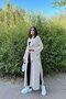 Women's Brick & Ecru Striped Double Breasted Collar, Belt, Loose Cut, Split, Striped, Long Trench Coat - 5