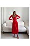 Women's Square Collar Long Sleeve Slit Dress - 5