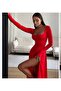 Women's Square Collar Long Sleeve Slit Dress - 3