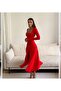 Women's Square Collar Long Sleeve Slit Dress - 6