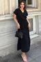 Black Double Breasted Collar, Slit, Belted Waist, Sweatproof, Cotton, Imported Muslin Fabric, Long Dress - 3