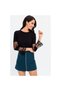 Women's Black Viscose Sleeves Tulle Lace Detail Round Neck Long Sleeve Blouse 40081120100 - 3
