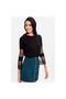 Women's Black Viscose Sleeves Tulle Lace Detail Round Neck Long Sleeve Blouse 40081120100