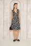 Women's Double-Breasted Waist Tie A-Line Flared Patterned Sleeveless Midi Dress 700-3631231 - 3