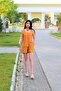 Women's Mustard Thick Strap Round Neck Buttoned Sleeveless Linen Casual Shirt Blouse 700-2910286 - 3