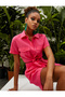 Fuchsia Shirt Collar Women's Shirt - 3Sak60001Ew