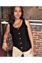 Women's Black Thick Strap Round Neck Buttoned Sleeveless Linen Casual Shirt Blouse 2910286 - 2