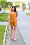 Women's Mustard Thick Strap Round Neck Buttoned Sleeveless Linen Casual Shirt Blouse 700-2910286 - 2