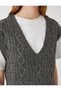 Knitted Sweater V-Neck Braided Patterned - 5