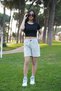 Capri & Short Sleeve Crop Modern Set with Front Seam Detail