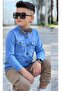 Boy's Cover Pocket Jean Shirt Cargo Pocket Detailed Elastic Pants Bow Tie Bottom Top Set - 5