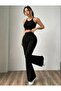 Women's Black Flared Scuba Fabric High-Waisted Shaping Leggings Pants - 4