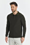 Blum Men's Khaki Slimfit Waffle Pattern 100% Cotton Lycra Non-Curling Collar Long Sleeve Polo Collar Sweatshirt - 3