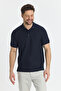 Walfer Men's Light Navy Blue Lycra Cotton Blend Slim Fit Non-Curling Polo Collar T-Shirt