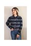 Women's Gray Navy Blue Striped Gold Buttoned Crop Knitwear Cardigan - Akg1353 - 4