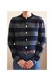 Women's Gray Navy Blue Striped Gold Buttoned Crop Knitwear Cardigan - Akg1353 - 3