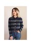 Women's Gray Navy Blue Striped Gold Buttoned Crop Knitwear Cardigan - Akg1353