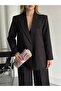Women's Black Button Detail Blazer Jacket Pants Suit - 3