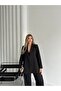 Women's Black Button Detail Blazer Jacket Pants Suit
