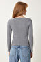 Women's Gray Square Neck Corded Knitted Blouse GT00052 - 7
