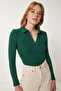 Women's Green Polo Neck Corded Knitted Blouse GT00111 - 2