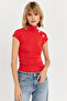 Women's Red Button Detail Blouse Ey3027 - 2