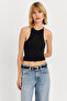 Women's Black Sleeveless Crop Blouse Tf63